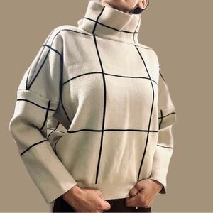 Chicwish Wool Blend Grid Windowpane
Turtleneck Sweater‎ Size L